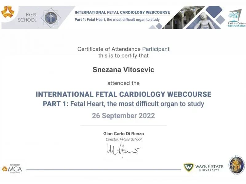 dr. Snješka Vitošević – certifikat 2