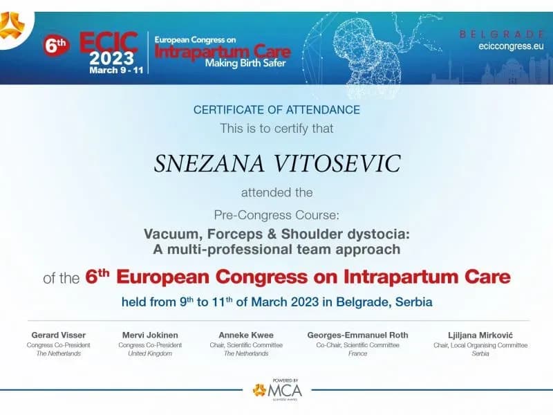 dr. Snješka Vitošević – certifikat 7