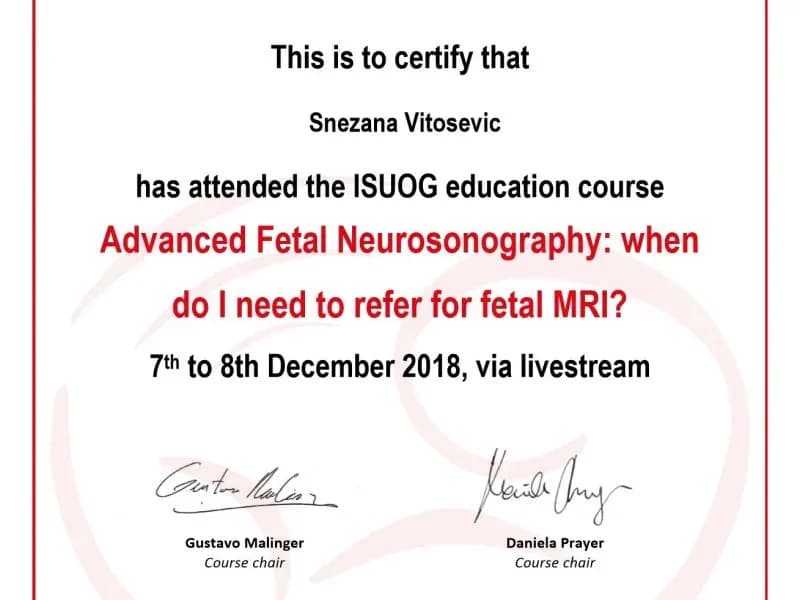 dr. Snješka Vitošević – certifikat 9